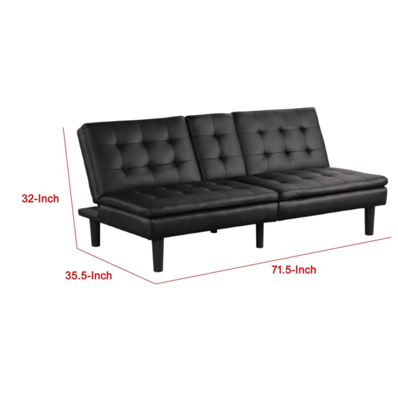 Berie Futon Sofa Bed-Drop-Down Tray-Cupholder-Black Faux Leather