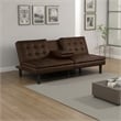 Berie Futon Sofa Bed-Drop-Down Tray and Cupholder-Brown Faux Leather