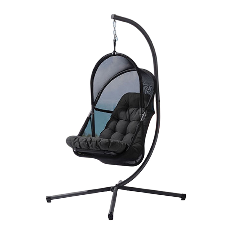 Bery Outdoor Swing Chair with Foldable Stand-Coastal Black Cushion
