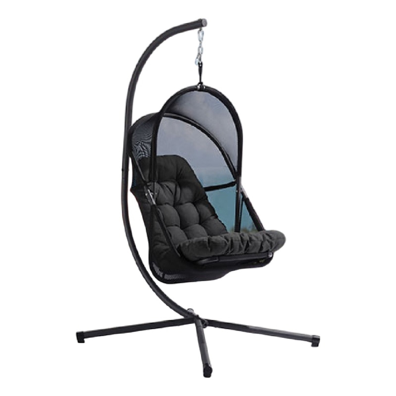 Bery Outdoor Swing Chair with Foldable Stand-Coastal Black Cushion