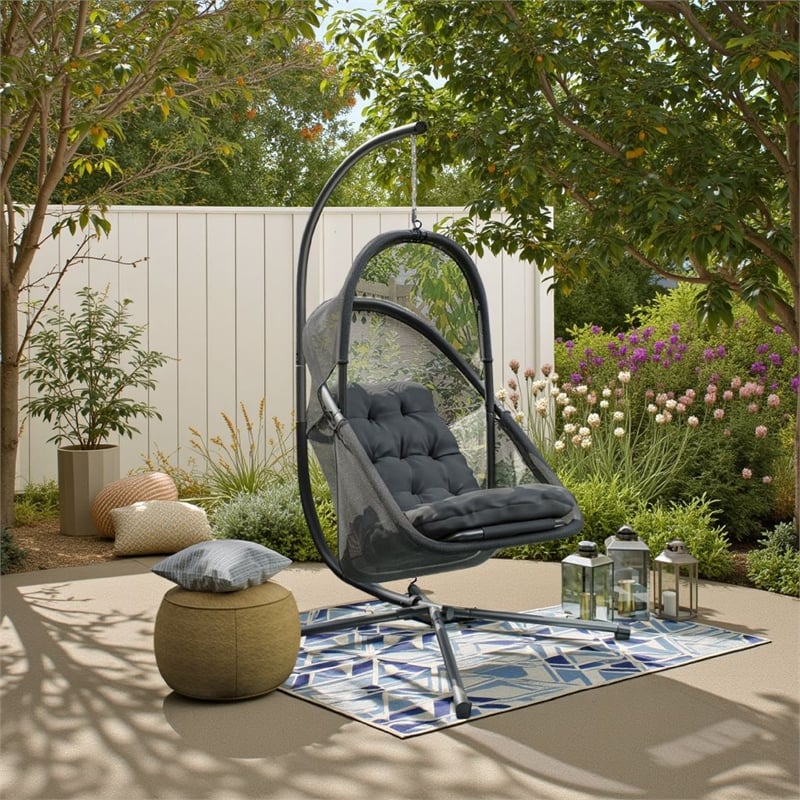 Bery Outdoor Swing Chair with Foldable Stand-Dark Gray Cushion