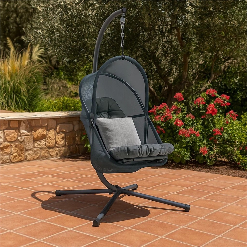 Bery Outdoor Swing Chair with Foldable Stand-Dark Gray Cushion