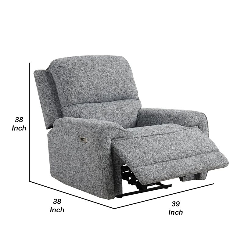 Cote Power Recliner Chair-Gray Boucle-Pillow Top Arms-Solid Wood