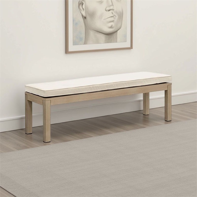 Beli Outdoor Bench-Beige Seat Cushion-Natural Brown Aluminum 57 Inch