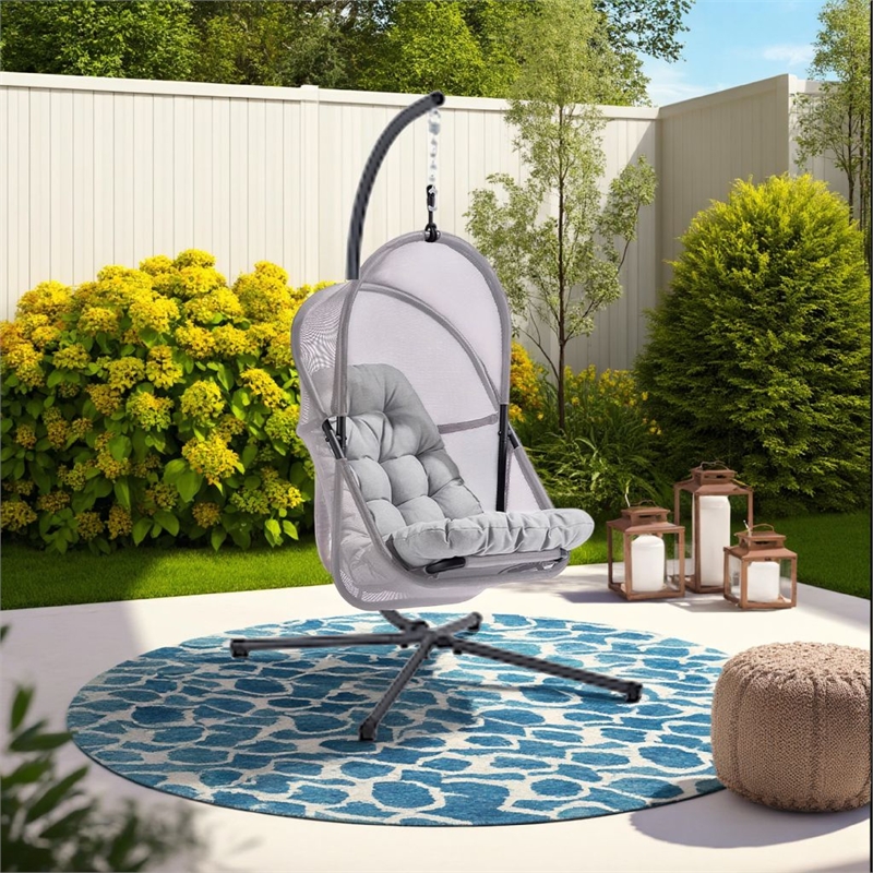 Bery Outdoor Swing Chair with Foldable Stand-Light Gray Cushion
