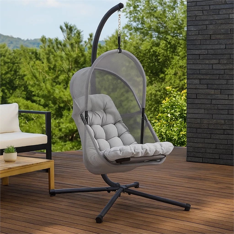 Bery Outdoor Swing Chair with Foldable Stand-Light Gray Cushion