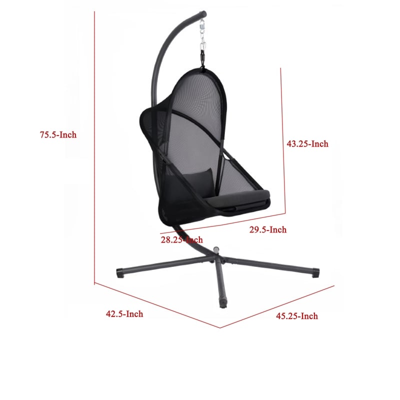 Cery Outdoor Egg Swing Chair-Foldable Stand-Coastal Black Cushion