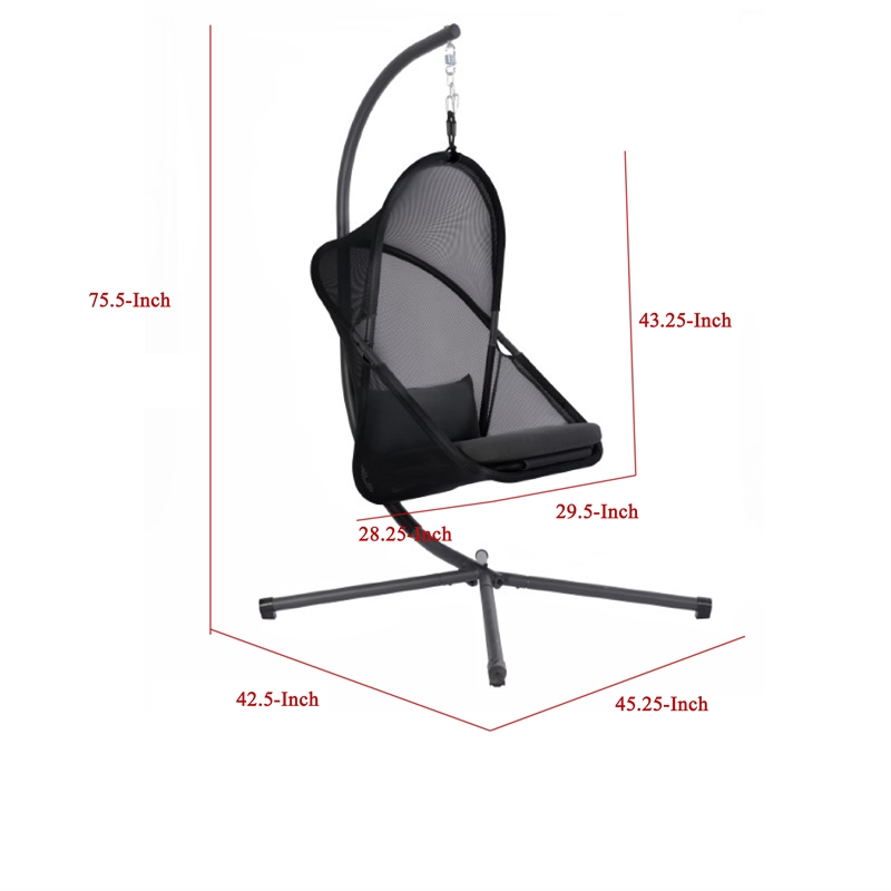 Cery Outdoor Egg Swing Chair-Foldable Stand-Coastal Black Cushion