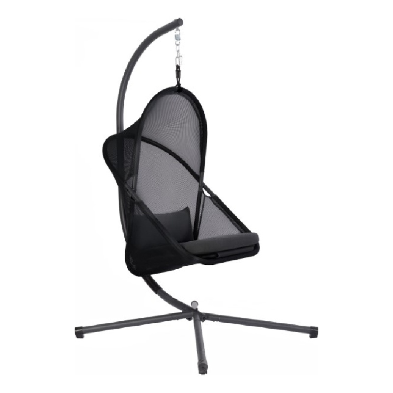 Cery Outdoor Egg Swing Chair-Foldable Stand-Coastal Black Cushion