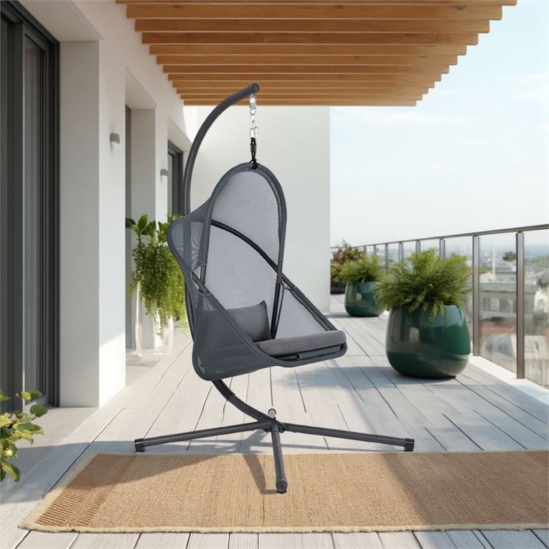 Cery Outdoor Egg Swing Chair-Foldable Stand-Dark Gray Cushion