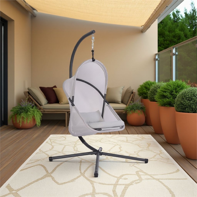 Cery Outdoor Egg Swing Chair-Foldable Stand-Light Gray Cushion