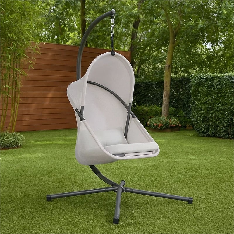 Cery Outdoor Egg Swing Chair-Foldable Stand-Light Gray Cushion