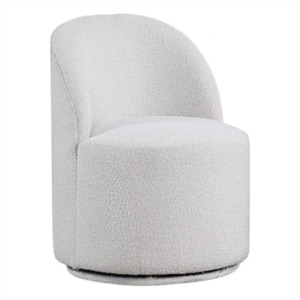 Ager Side Dining Swivel Chair-Curved Barrel Style-White Boucle Chenille