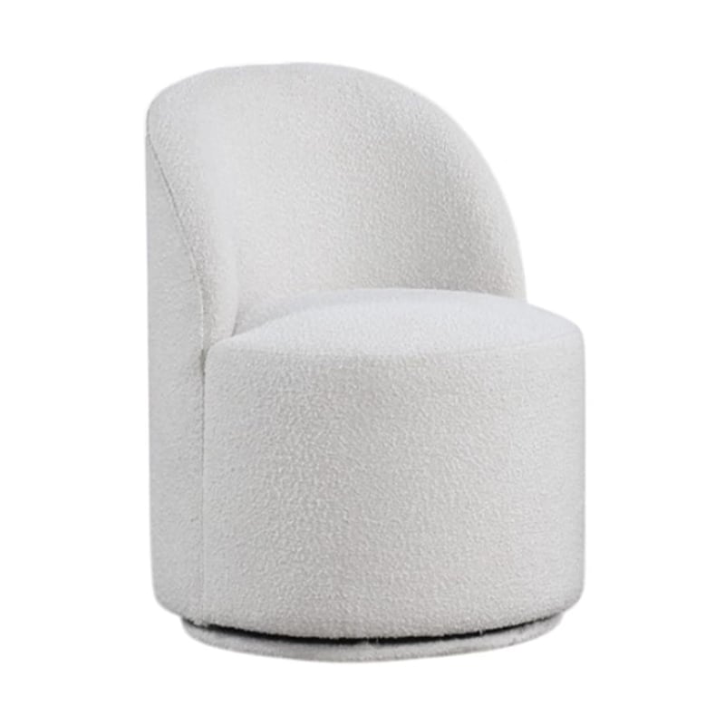 Ager Side Dining Swivel Chair-Curved Barrel Style-White Boucle Chenille