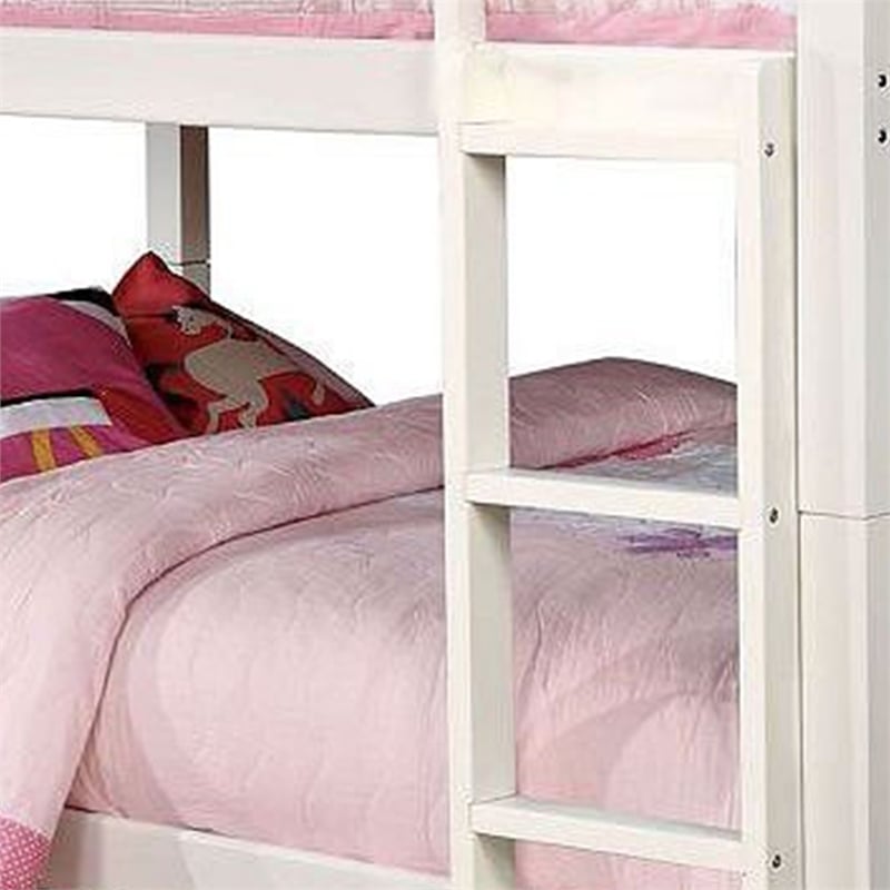 Nedy Full over Full Bunk Bed with Attached Ladder-White Solid Wood