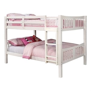 Nedy Full over Full Bunk Bed with Attached Ladder-White Solid Wood