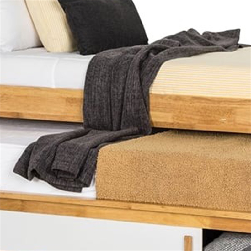Dilu Twin Size Captain Bed with Storage Trundle-Light Oak Brown