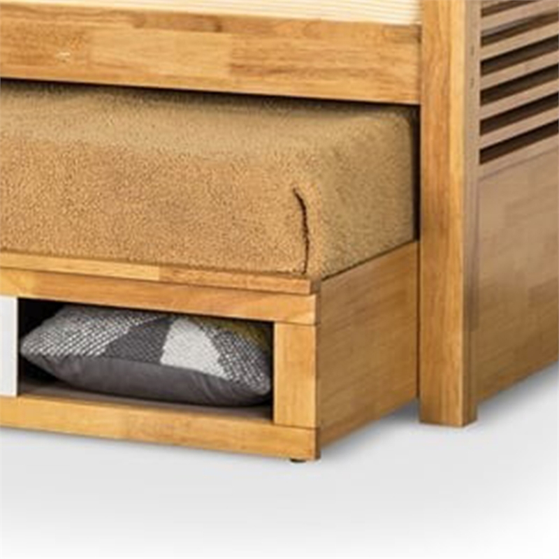 Dilu Twin Size Captain Bed with Storage Trundle-Light Oak Brown
