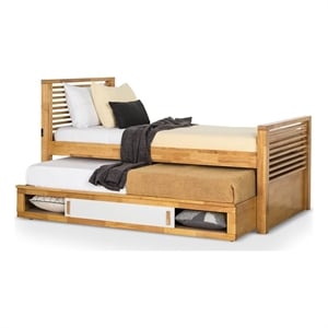 Dilu Twin Size Captain Bed with Storage Trundle-Light Oak Brown