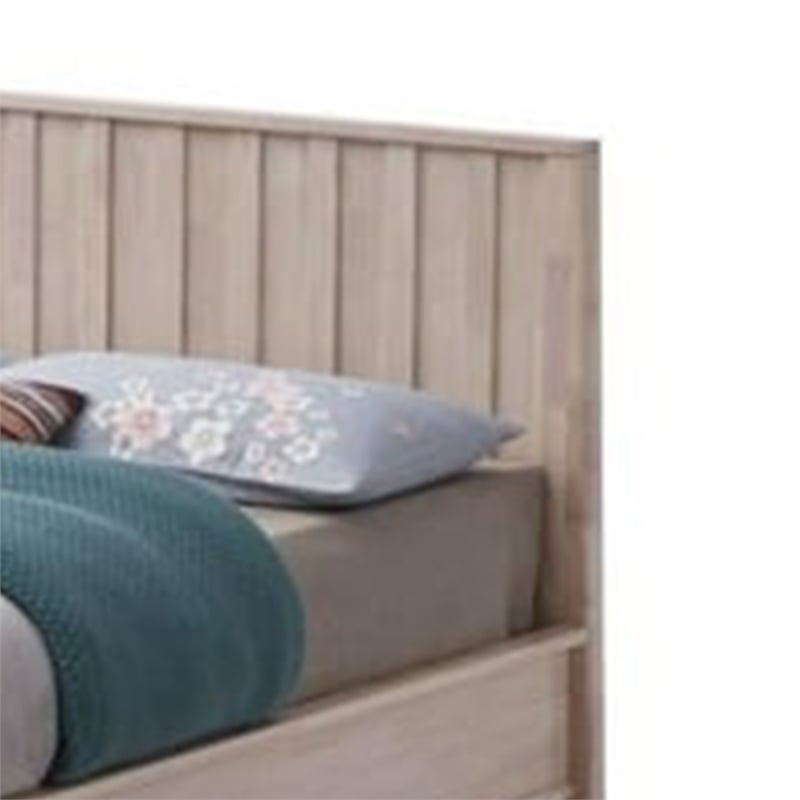 Vasu Full Size Bed-Reeded Headboard-Whitewash Solid Rubberwood