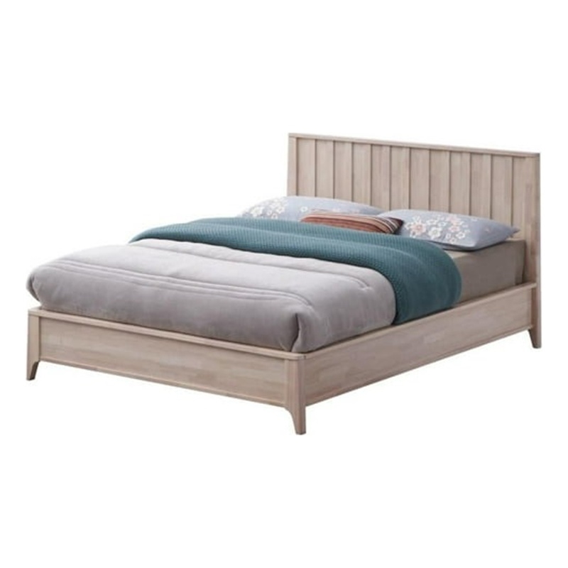 Vasu Full Size Bed-Reeded Headboard-Whitewash Solid Rubberwood