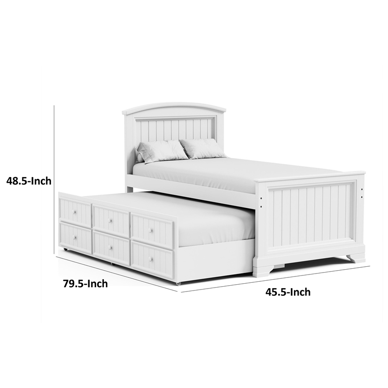 Toli Twin Captain Bed w Trundle-Drawers-White Curved Panel Headboard