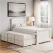 Toli Twin Captain Bed w Trundle-Drawers-White Curved Panel Headboard