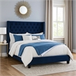 Hiu Queen Size Bed-Wingback Headboard-Navy Blue Velvet Like Upholstery