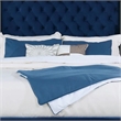 Hiu Queen Size Bed-Wingback Headboard-Navy Blue Velvet Like Upholstery