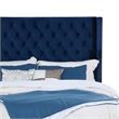 Hiu Queen Size Bed-Wingback Headboard-Navy Blue Velvet Like Upholstery