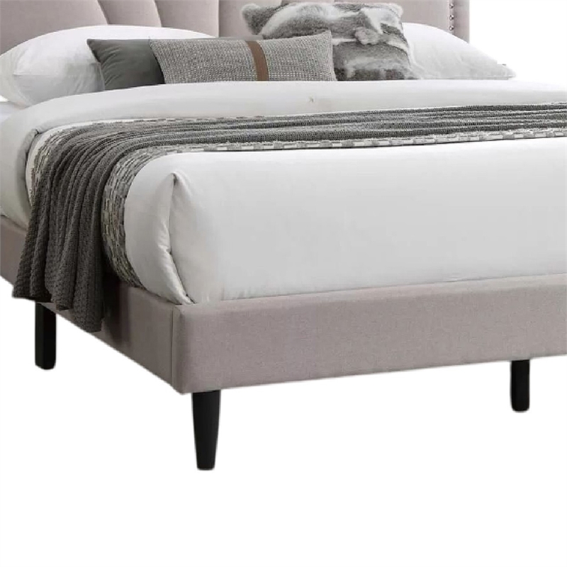 Carie Full Bed-Light Brown Burlap Upholstery-Padded Headboard