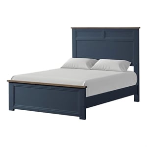 Tela Full Size Bed w Recessed Panel Headboard-Dark Brown Trim-Blue