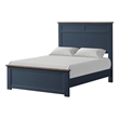 Tela Twin Size Bed w Recessed Panel Headboard-Dark Brown Trim-Blue