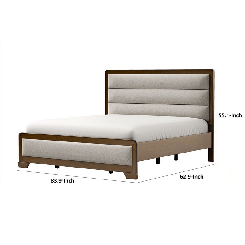 Cair Queen Bed-Channel Tufted Light Gray Fabric Upholstered-Brown
