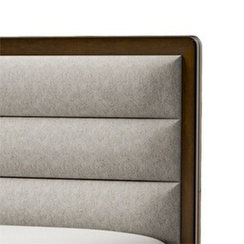 Cair Queen Bed-Channel Tufted Light Gray Fabric Upholstered-Brown