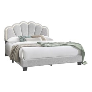 Madsy Full Bed-White Upholstered Fan-Shaped Headboard-Metallic Accents