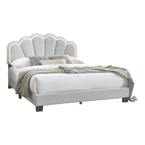 Madsy Full Bed-White Upholstered Fan-Shaped Headboard-Metallic Accents