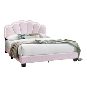 Madsy Full Bed-Pink Upholstered Fan-Shaped Headboard-Metallic Accents