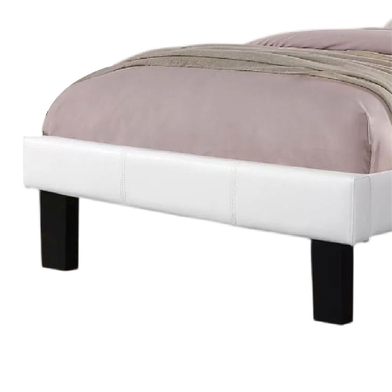 Mannie Twin Bed with Silver Trim-White Button Tufted Faux-Leather