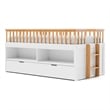 Lexo Twin Bookcase Bunk Bed w Trundle and Ladder-White & Natural Oak