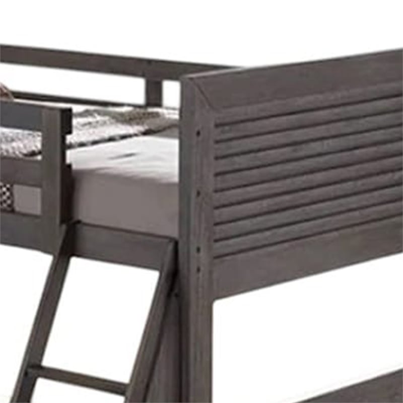 Wexo Twin over Full Bunk Bed-Charcoal Brown Slat Design and Ladder