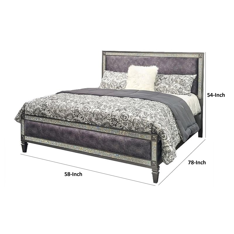 Laine Full Bed-Glam Crystal Acrylic Trim-Gray Fabric Upholstered