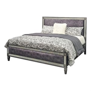Laine Full Bed-Glam Crystal Acrylic Trim-Gray Fabric Upholstered
