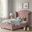 Zoha Twin Size Bed w Wingback Tufted Headboard-Cabriole Legs-Pink