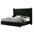 Ino Queen Size Bed w Wingback Headboard-Black Fabric Upholstery