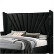 Ino Queen Size Bed w Wingback Headboard-Black Fabric Upholstery