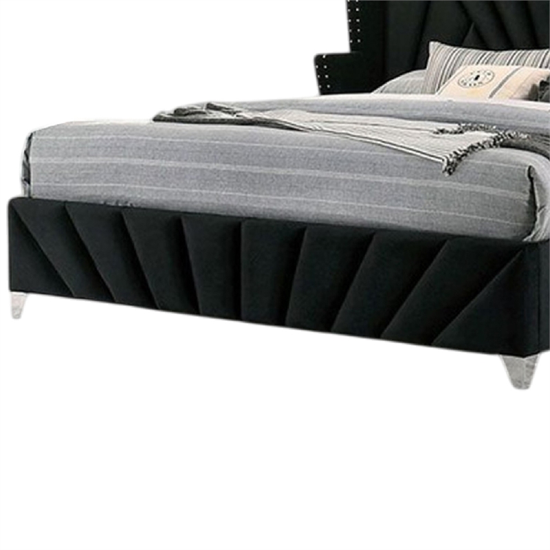 Ino Queen Size Bed w Wingback Headboard-Black Fabric Upholstery