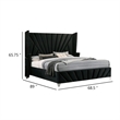 Ino Queen Size Bed w Wingback Headboard-Black Fabric Upholstery