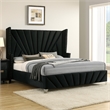 Ino Queen Size Bed w Wingback Headboard-Black Fabric Upholstery