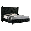 Ino Queen Size Bed w Wingback Headboard-Black Fabric Upholstery